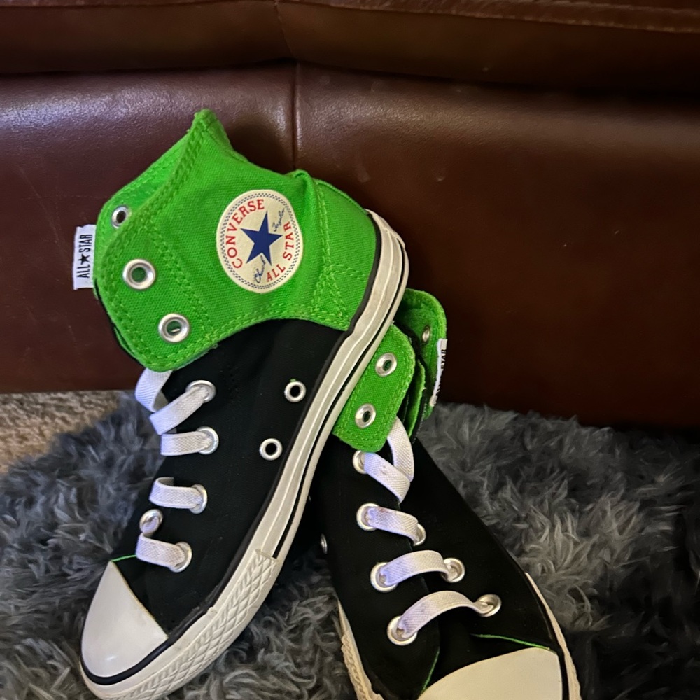 Converse Black and Green Velcro strap High-Tops